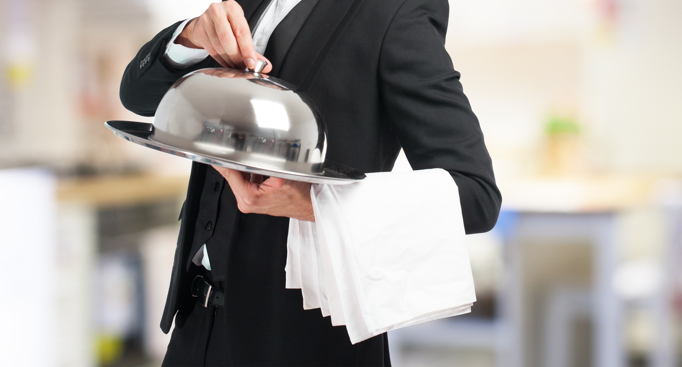 crazy waiter man with tray